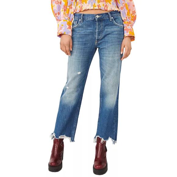 Free People Jeans Women's Sz 25 Maggie Mid Rise Straight Denim Medium Wash NEW - Picture 1 of 9